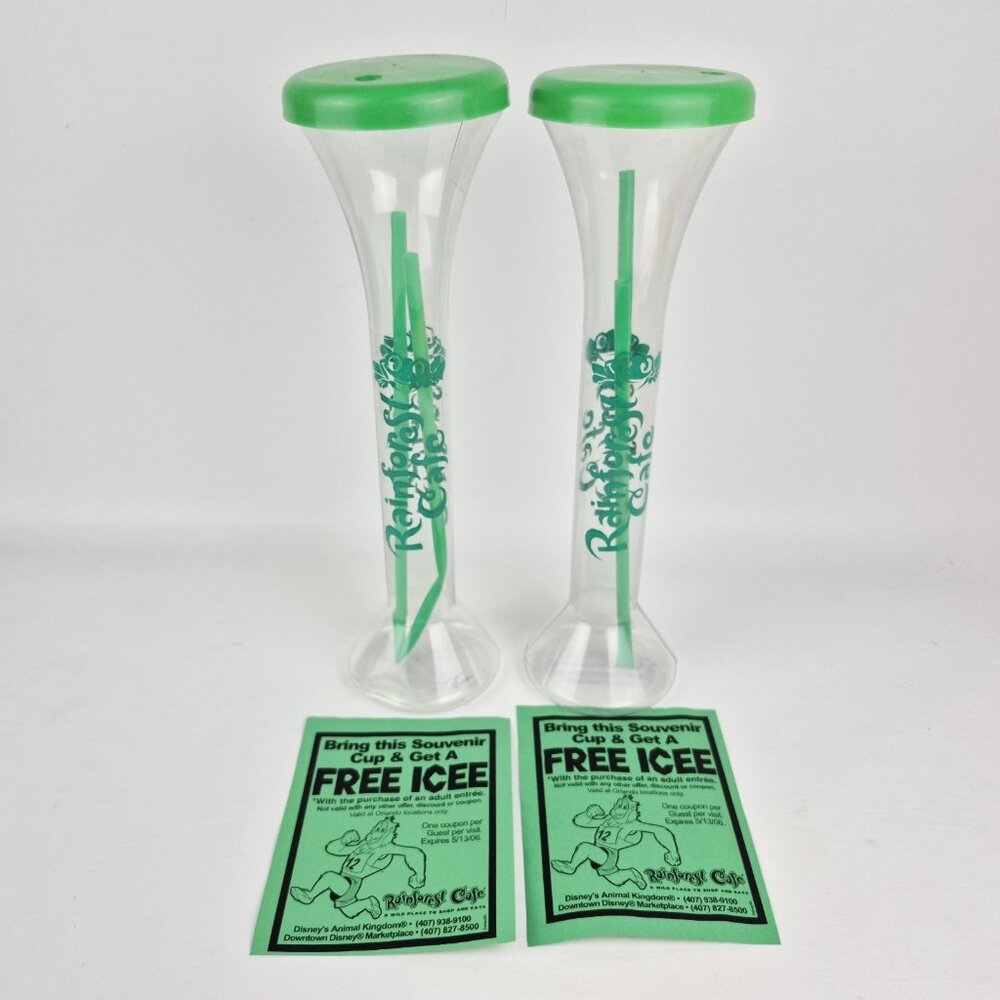 Rainforest Cafe Disney Animal Kingdom Yard Souvenir Cups Lot 2 w/ Lids